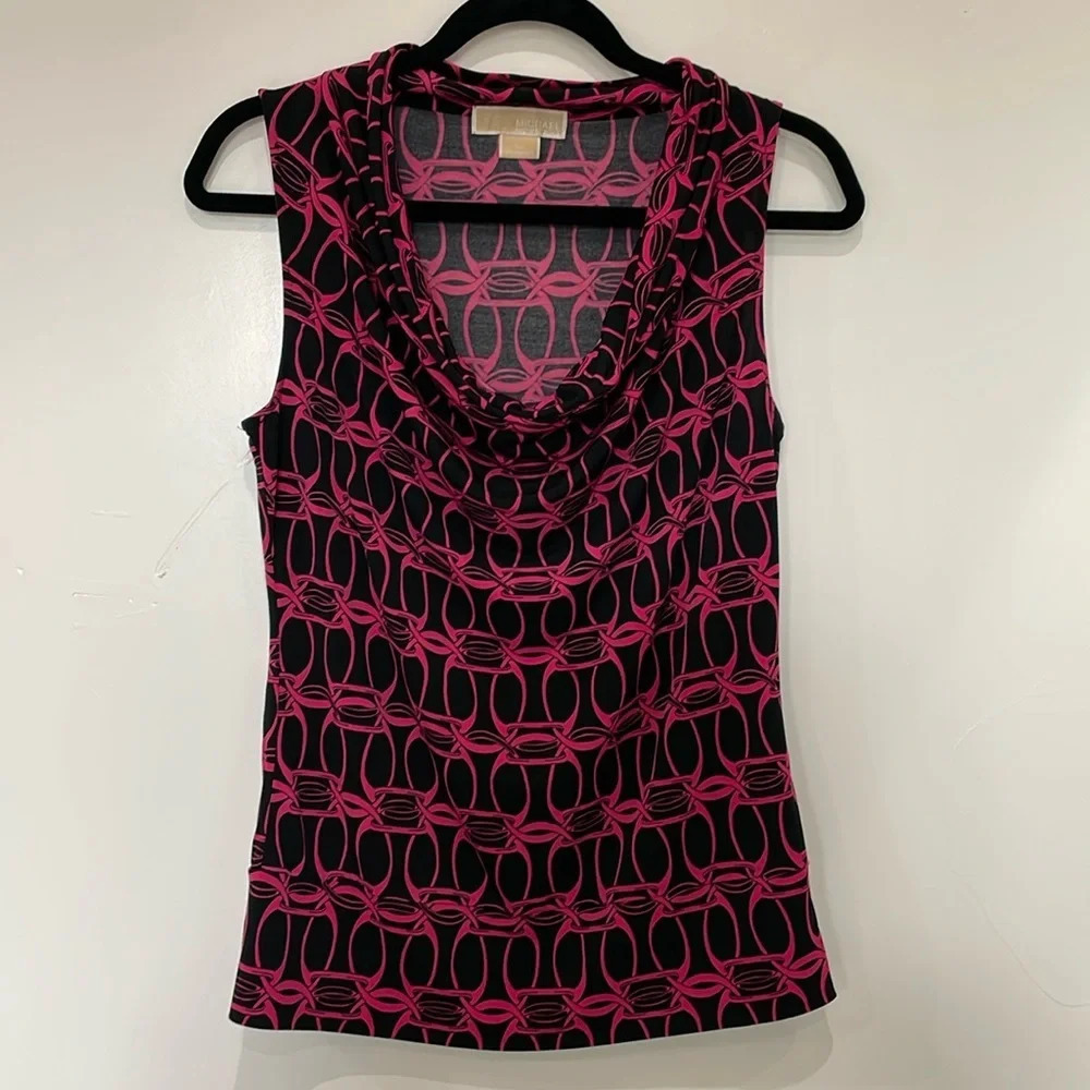 Michael Kors Black and Pink Cowl Neck Top Size Medium